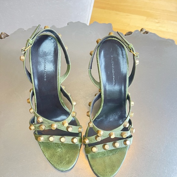 BALENCIAGA green leather wedges with studs size 39 - Picture 7 of 8
